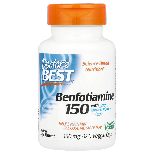Бенфотиамин 150 с BenfoPure, 150 мг, 120 растительных капсул - Doctor's Best Doctor's Best