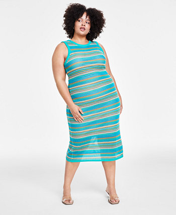 Trendy Plus Size Sleeveless Crochet Midi Dress, Created for Macy's Bar III