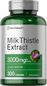 Horbäach Milk Thistle Supplement | 3000mg | 300 Capsules (Капсулы) | Herbal Extract | Non-GMO, Gluten Free Horbäach