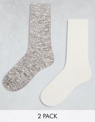 Комплект из двух коричнево-белых носков ASOS DESIGN ASOS DESIGN
