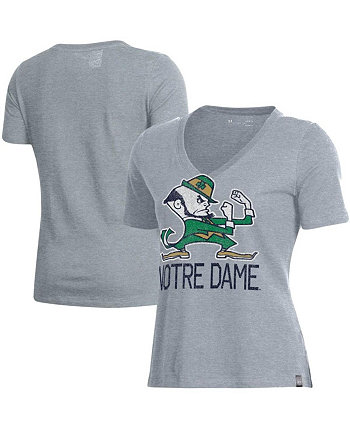 Женская футболка с v-образным вырезом и логотипом Notre Dame Fighting Irish Logo Performance серого меланжевого цвета Under Armour