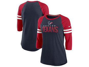Женская рубашка реглан с рукавами три четверти Nike Houston Texans Lids