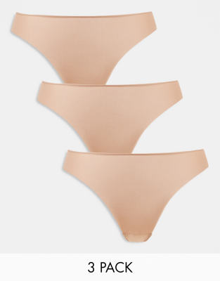 ASOS DESIGN Curve 3 pack no VPL & lace thong in beige Asos Design