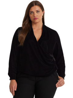 Плиссированная бархатная блузка больших размеров Ralph Lauren