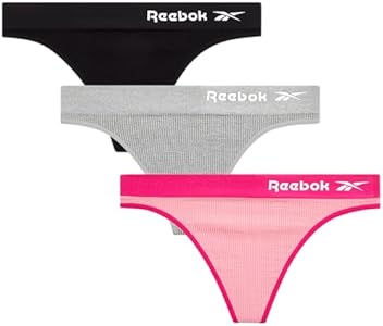 Reebok Women's Thongs - 3 Pack Performance Seamless Thongs for Women Sexy Panties - Breathable Underwear for Women (S-XL) Reebok