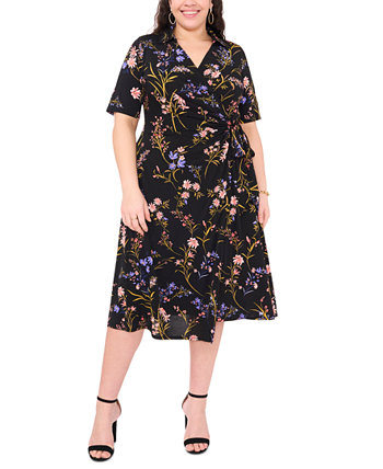 Plus Size Floral-Print Wrap Midi Dress MSK