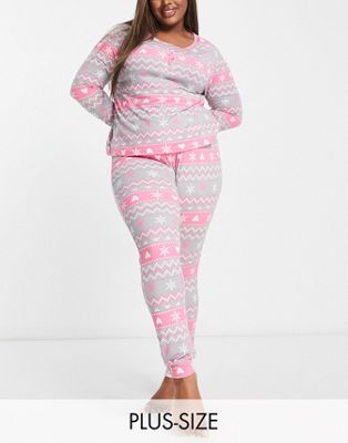 Супермягкий пижамный комплект Simply Be розового и серого цветов Simply Be