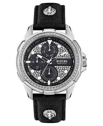 Мужские многофункциональные черные кожаные часы 6E Arrondissement 46 мм Versus Versace
