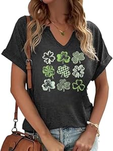 St. Patrick's Day Shirts Women V Neck Lucky Shamrock Clover T-Shirts Irish Festival Graphic Tee Tops FXSPLCZ