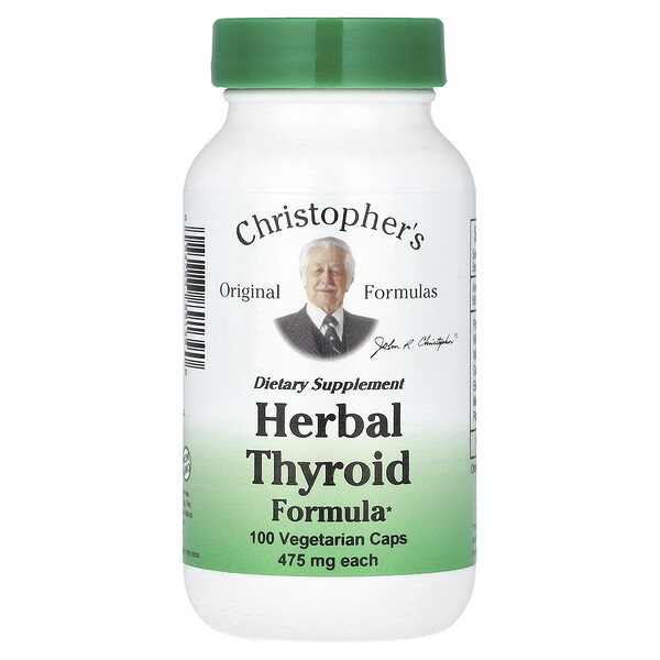 Травяная Формула для Щитовидной Железы - 475 мг - 100 Растительных Капсул - Christopher's Christopher's