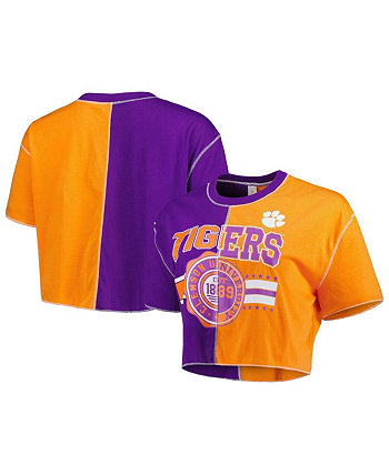 Women's Purple, Orange Clemson Tigers Colorblock Cropped T-shirt ZooZatz