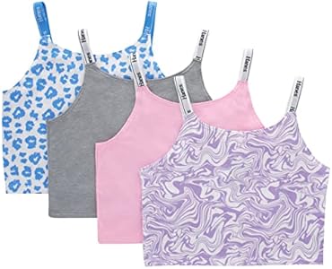 Hanes Originals Girls Crop Top Cami, Moisture-Wicking Cotton Stretch Tank, Assorted 4-Pack Hanes