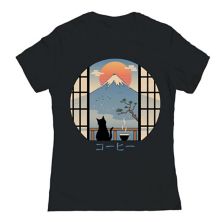 Junior's Colab89 by Threadless Coffee Cat In Mt Fuji Graphic Tee COLAB89 by Threadless