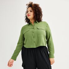Plus Size INTEMPO Long-Sleeve Cropped Shirt INTEMPO