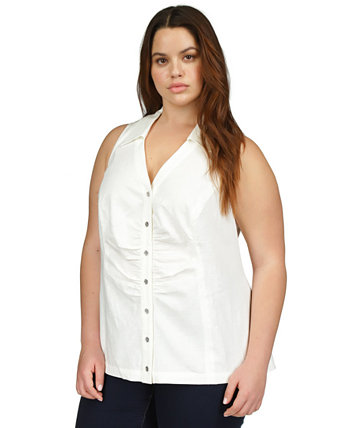 Plus Size Linen Button-Front Sleeveless Top Michael Kors