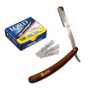 Stainless Steel Professional Barber Straight Edge Brown Razor with 100 Derby Single Edge Razor Blades Classic Samurai