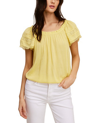 Solid Peasant Top with Lace Trim Sleeve John Paul Richard