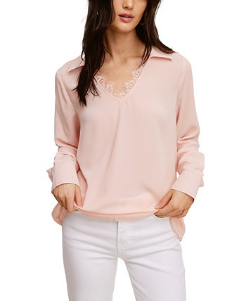 Solid Soft Crepe Top W/ Collar Lace Fever