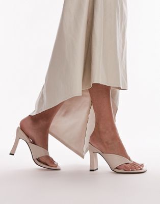 Topshop Gisele toe post heeled mule in off white TOPSHOP