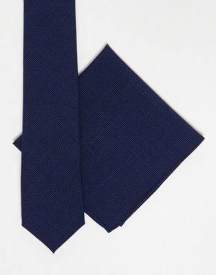 Noak slim tie and pocket square in blue houndstooth Noak