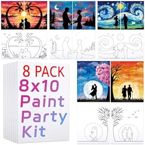 8 Pack Pre Drawn Canvas for Painting for Adults Paint and Sip Party Supplies Canvas Painting Kits Stretched Canvas to Paint Games Ladies Night Art Set Anniversary Dating Game VALLSIP