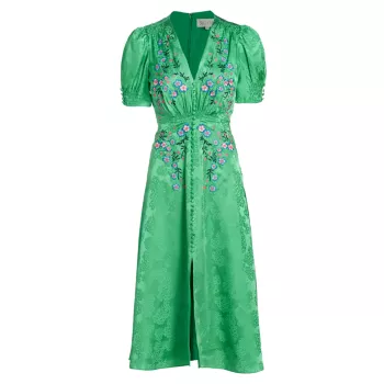 Lea Floral Silk Midi-Dress SALONI