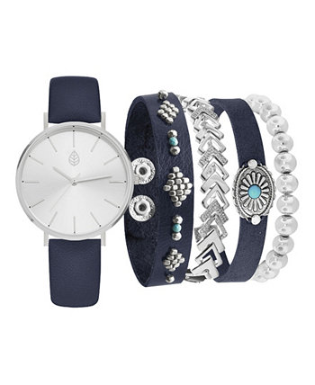 Женские аналоговые часы с темно-синим ремешком, 36 мм, темно-синий и серебристый браслеты Jessica Carlyle