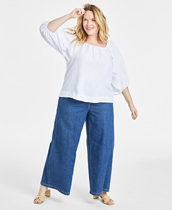 Trendy Plus Size Volume-Sleeve Top, Created for Macy's On 34th
