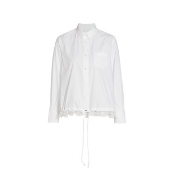 Lace-Trim Poplin Button-Up Shirt Sacai