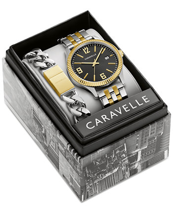 Men's Two-Tone Stainless Steel Bracelet Watch 41mm Gift Set Caravelle
