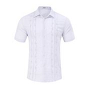 Men's Cotton Linen Shirts Relaxed Fit Short Sleeve Beach Button Down Shirt Pleats Guayabera Shirts Kojooin