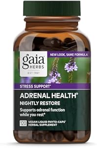 Gaia Herbs Adrenal Health Nightly Restore - Herbal Supplement with Ashwagandha, Magnolia Bark, Cordyceps, Lemon Balm, and More - 60 Vegan Liquid Phyto-Capsules (30 Servings) Gaia Herbs