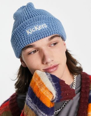 Kickers waffle beanie in blue with logo embroidery Kickers