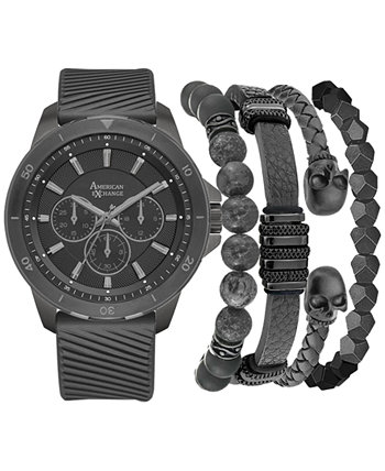 Подарочный набор мужских часов с серым силиконовым ремешком 47 мм American Exchange