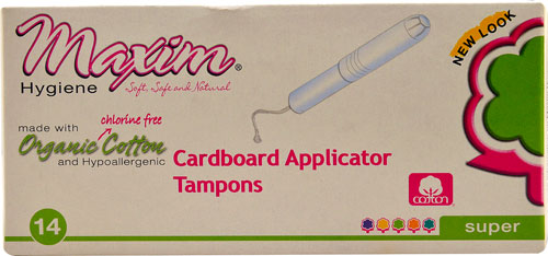 Органические хлопковые тампоны Super с картонным аппликатором -- 14 тампонов Maxim Hygiene Products