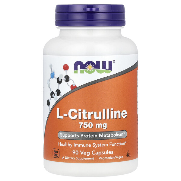 L-цитруллин, 750 мг, 90 растительных капсул NOW Foods