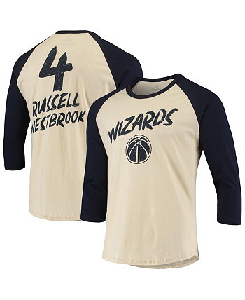 Men's Branded Russell Westbrook Cream Washington Wizards NBA 3/4-Sleeve Raglan T-shirt Fanatics