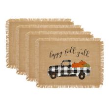 Elrene Home Fashions Happy Fall Y'all Farmhouse Burlap Placemat, Set of 4 Elrene