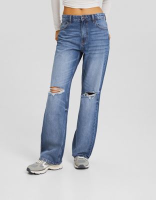 Широкие рваные джинсы Bershka в стиле индиго в стиле 90-х годов Bershka