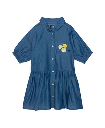 Girl 3/4 Sleeve Dress With Pocket Blue Chambray - Child Deux par Deux