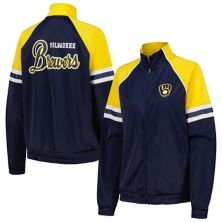 Women's G-III 4Her by Carl Banks Navy Milwaukee Brewers First Place Raglan Full-Zip Track Jacket In The Style