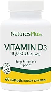 NaturesPlus Vitamin D3 (Cholecalciferol) - 10,000 iu, 60 Softgels - Maximum Potency for Healthy Bones & Teeth - Heart Health & Immune System Support - Total Body Health - Gluten-Free - 60 Servings Natures Plus