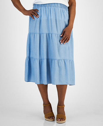 Plus Size Tiered Pull-On Midi Skirt, Created for Macy's Style & Co