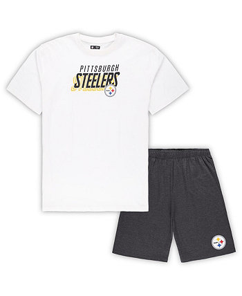 Мужской белый, темно-серый комплект из футболки и шорт Pittsburgh Steelers Big and Tall Concepts Sport