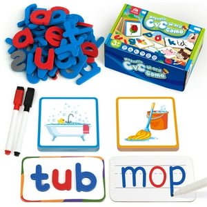 Coogam Short Vowels Spelling Flashcards with Magnetic ABC Letters, Learn to Write CVC Sight Words Vocabulary Flashcards Montessori Educational Toy for Kids 3 4 5 Yeard Old Coogam