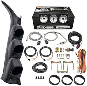 Комплект датчиков GlowShift для Chevrolet Silverado Duramax 2500 3500 2000-2006 - 60 PSI, 2400°F, 30 PSI, графитовая тройная подставка GlowShift