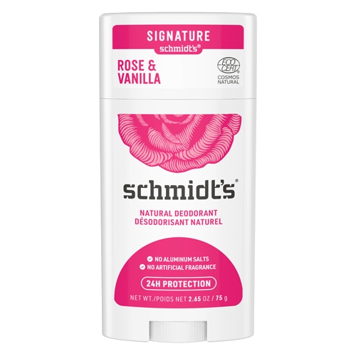 Натуральный веганский дезодорант-стик Schmidt's без алюминия, 24-часовая защита от запаха розы и ванили, 2,65 унции Schmidt's