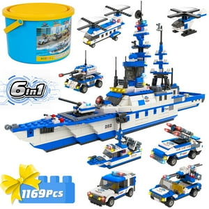 1169 Pieces City Police Station Building Kit, 6 in 1 Military Battleship Building Toy Gift for Boys and Girls 6-12 EXERCISE N PLAY