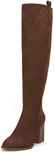 Ermonn Womens Faux Suede Knee High Side Zipper Chunky Heel Stretch Winter Boots Ermonn