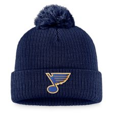 Мужская темно-синяя вязаная шапка с логотипом Fanatics St. Louis Blues Core, манжетами и помпоном Fanatics